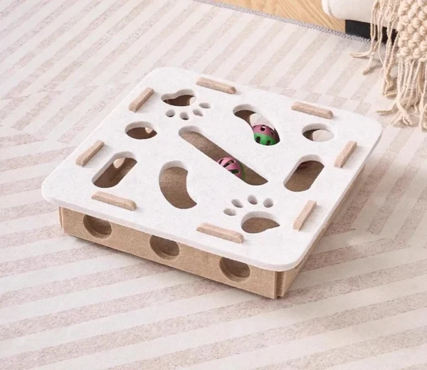 Interactive Cat Puzzle Toy with Balls & Bell – Peek Hole Plate for Indoor Cats, Boredom Relief & Enrichment Toy