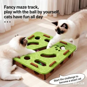 Interactive Cat Puzzle Toy with Balls & Bell – Peek Hole Plate for Indoor Cats, Boredom Relief & Enrichment Toy