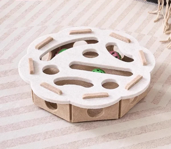 Interactive Cat Puzzle Toy with Balls & Bell – Peek Hole Plate for Indoor Cats, Boredom Relief & Enrichment Toy