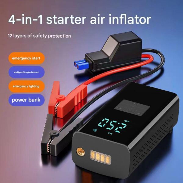 Portable Wireless Car Jump Starter & Air Compressor – Multi-Function Emergency Power Bank for Vehicles