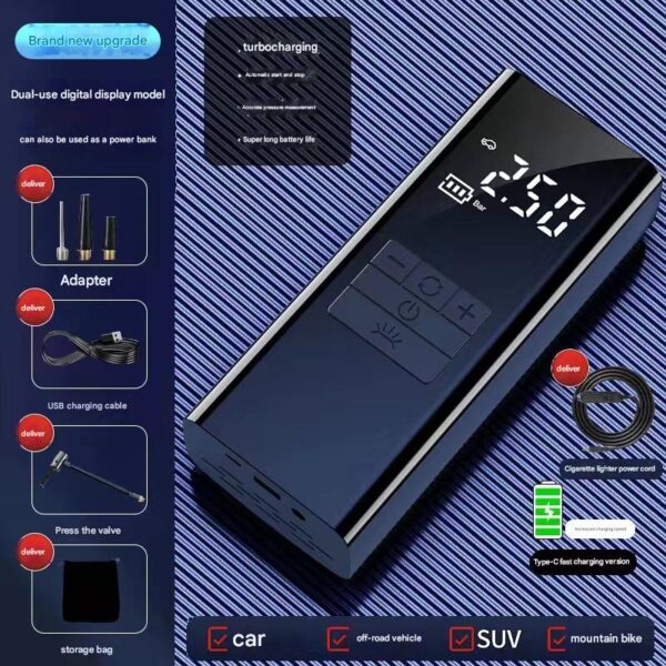 Portable Wireless Car Jump Starter & Air Compressor – Multi-Function Emergency Power Bank for Vehicles